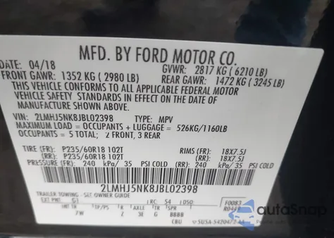 2018 Lincoln Mkt Livery из США, поврежденный, VIN 2LMHJ5NK8JBL02398